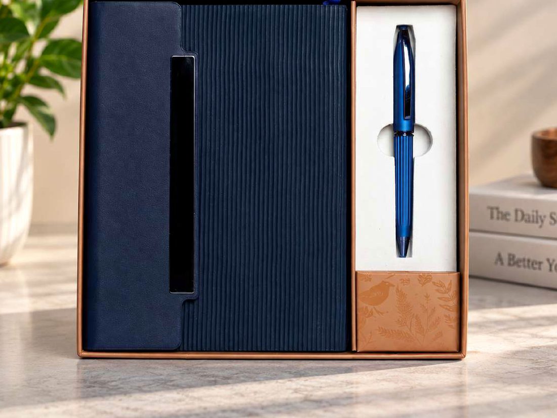 Prestige Navy Diary & Pen Set — corporate gift